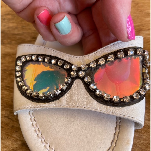 KATE SPADE Cute Slides Flats w/Glasses Rhinestones Iridescent Lenses Sz 7.5M NEW - Picture 2 of 12